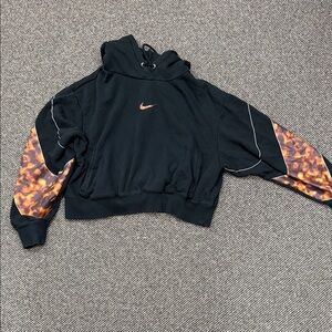 Nike Black Cropped Hoodie with Orange Patterned Sleeves